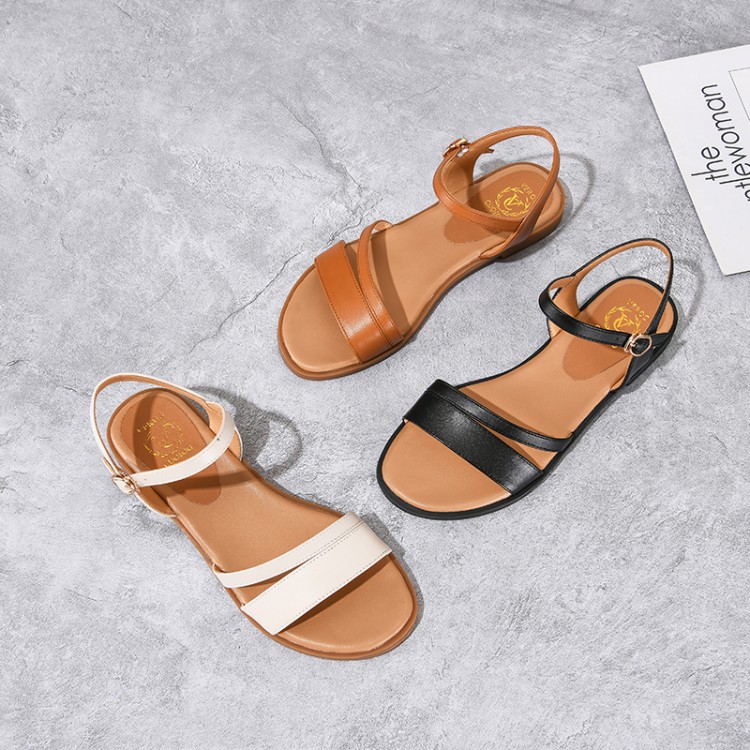 Minimalist Open Toe Flat Sandals with Buckle Strap