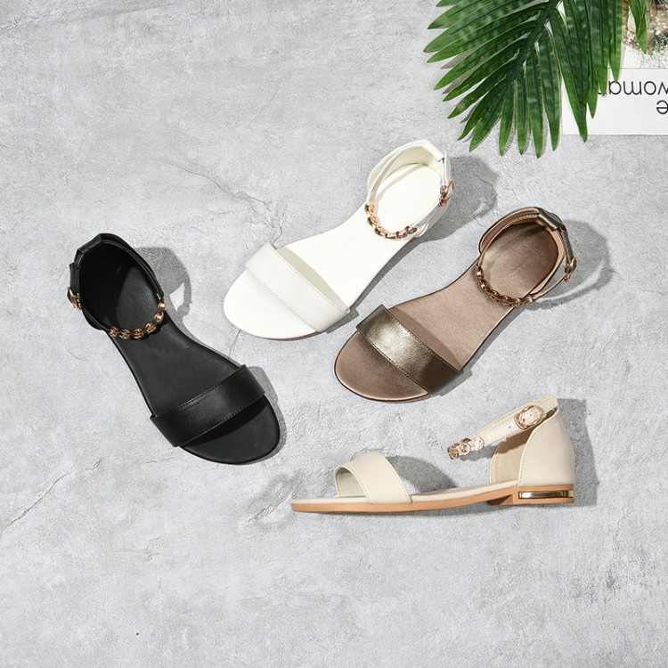 Sweet Rhinestone Low-Top Flat Sandals with Ankle Strap