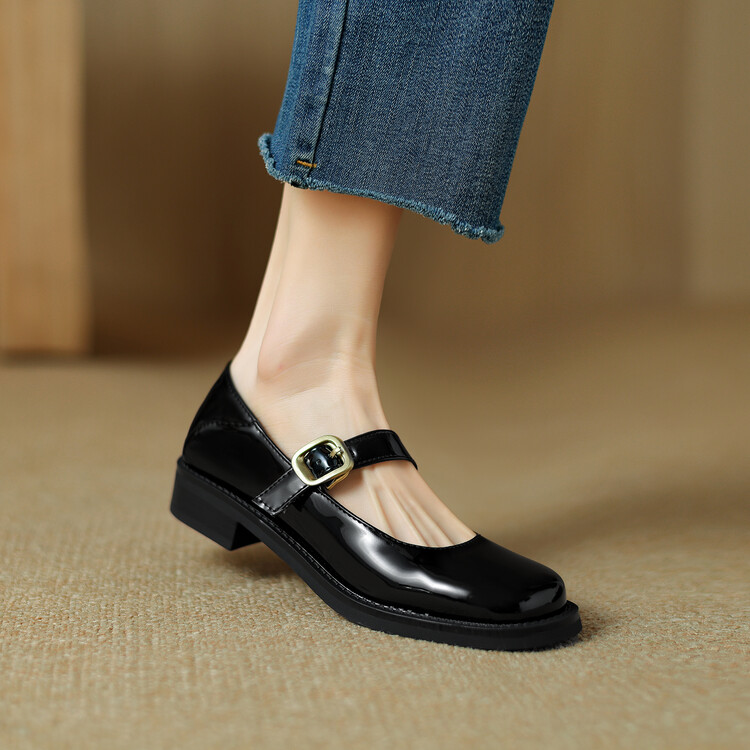 Women's Fashion Flat Shoes Microfiber Round Toe Chunky Mid Heel Spring 2024