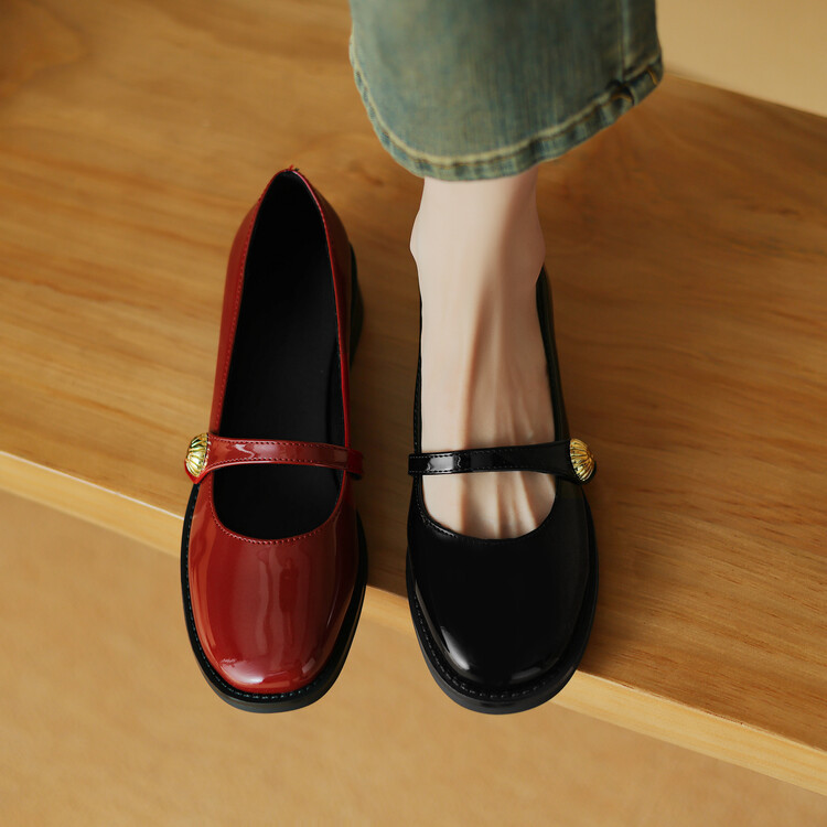 Women's Fashion Flat Shoes with Chunky Mid Heel Square Toe