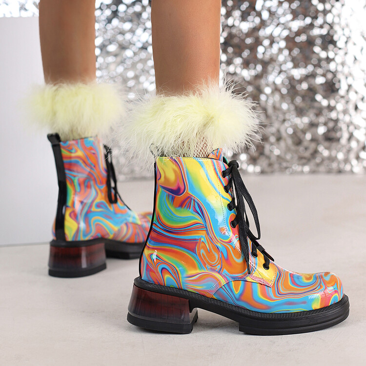 Women's High Heel Chunky Block Heel Square Toe Lace-Up High Shaft Fashion Boots