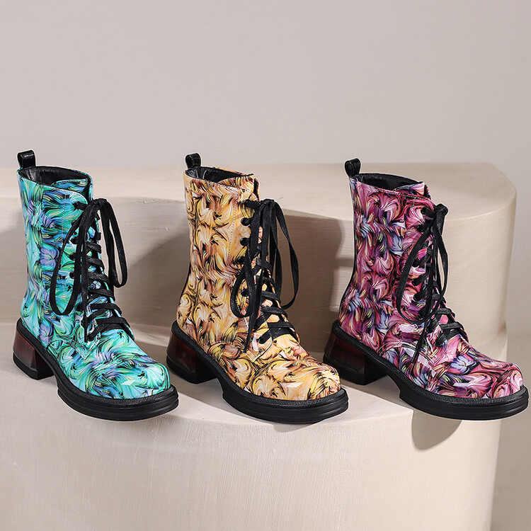 Women's High Heel Square Toe Lace-Up High Shaft Fashion Boots