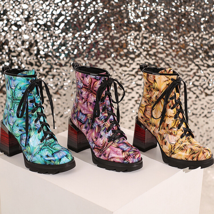 Women's High Shaft Chunky Heel Lace-Up Fashion Boots