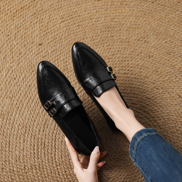 Women's Korean Style Pointed Toe Chunky Mid Heel Slip-On Pumps