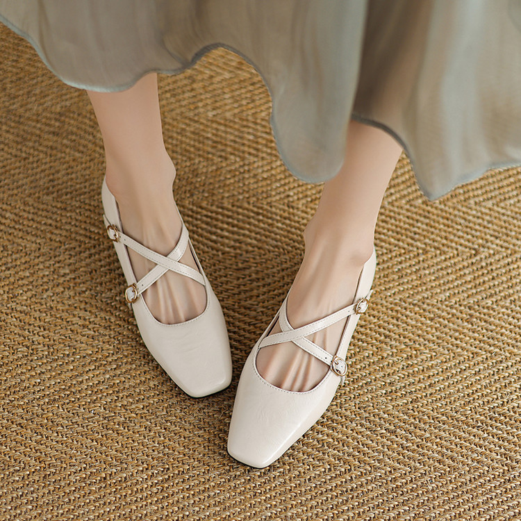 Women's Square Toe Low Chunky Heel Flat Shoes Spring 2025 - Style m.html